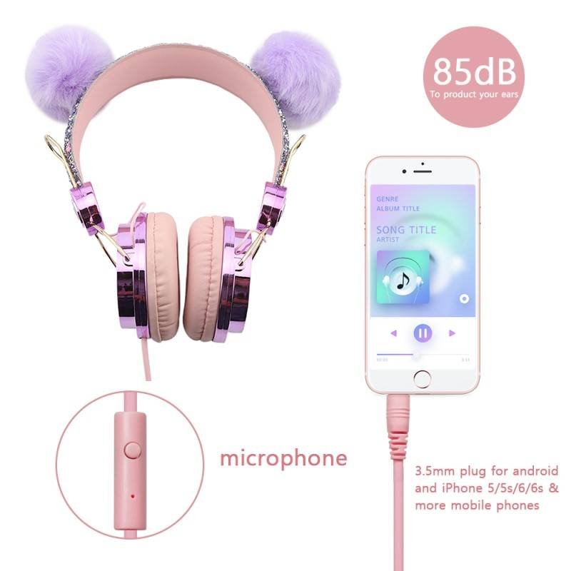 Fluffy Balls Wired Headphone With Microphone Gadgets & Gifts Headphones