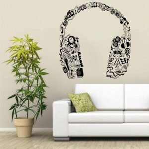 Music Series Headphones In Music Notes Tribal Pattern Special Vinyl Wall Sticker Home Bedroom Decor Vinyl Art Wallpaper Y-970 Home Decoration Wall Stickers