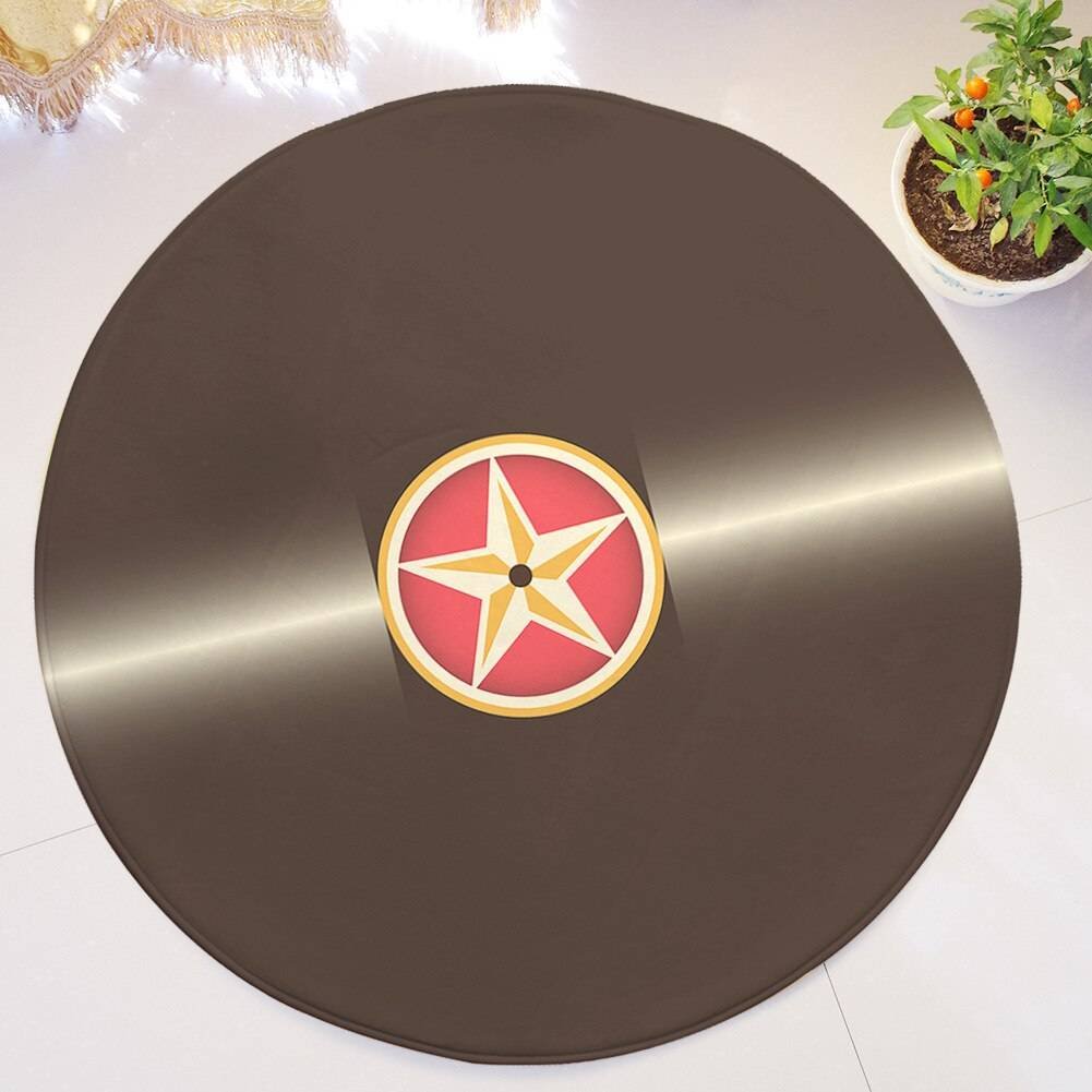 Music Disc Printed Flannel Roud Carpets For Living Room Decor Anti-slip Kids Bedroom Round Rug Door Mats Office Chair Floor Mats Carpets Home Decoration
