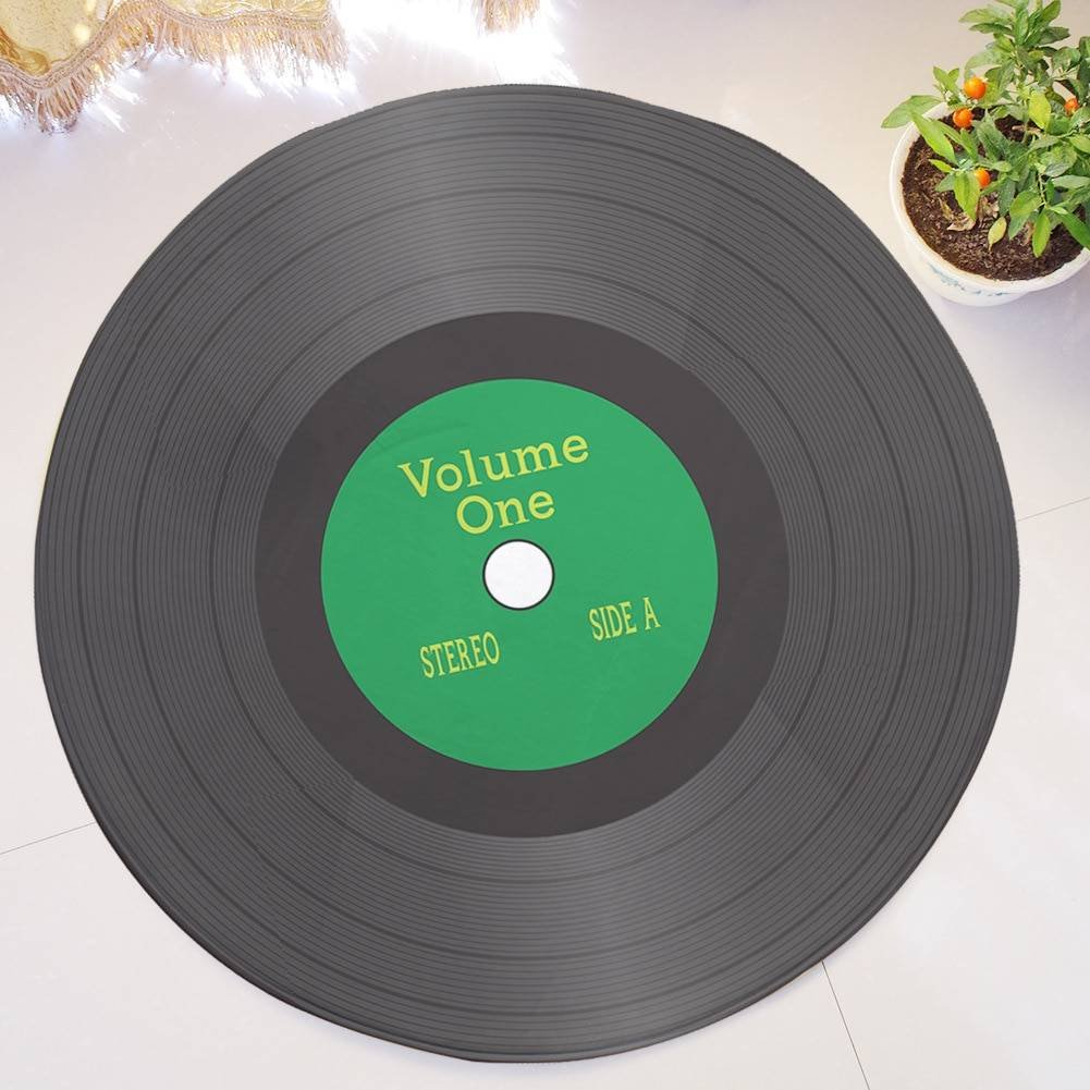 Music Disc Printed Flannel Roud Carpets For Living Room Decor Anti-slip Kids Bedroom Round Rug Door Mats Office Chair Floor Mats Carpets Home Decoration