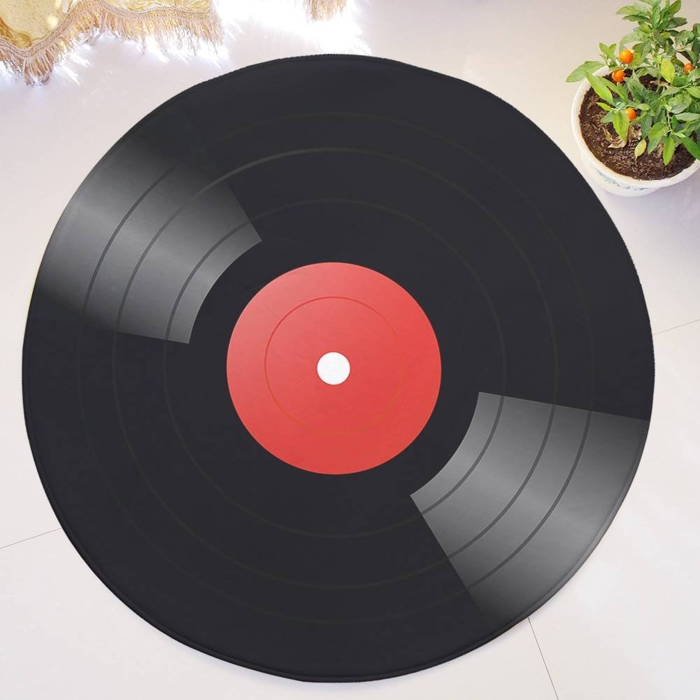 Music Disc Printed Flannel Roud Carpets For Living Room Decor Anti-slip Kids Bedroom Round Rug Door Mats Office Chair Floor Mats Carpets Home Decoration