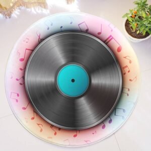 Music Disc Printed Flannel Roud Carpets For Living Room Decor Anti-slip Kids Bedroom Round Rug Door Mats Office Chair Floor Mats Carpets Home Decoration